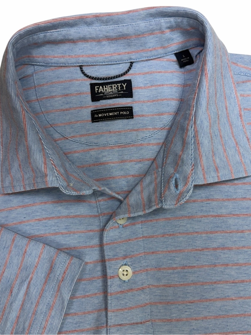 Faherty Reserve Movement Polo Mens Large Vista View Stripe Performance Stretch